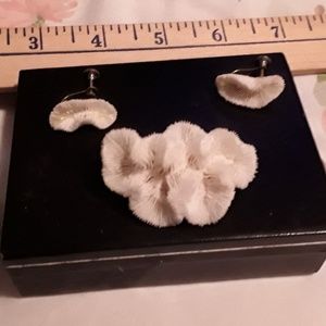VERY OLD Coral Brooch with Screw Earrings